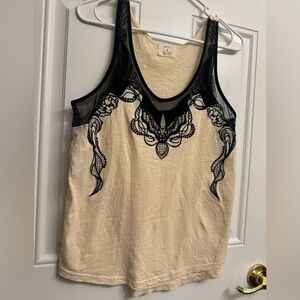 Beautiful embroidered tank with velvet and mesh accents